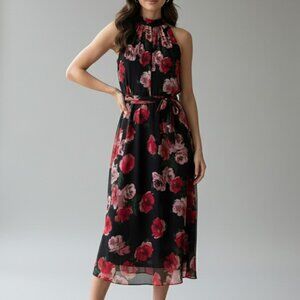 Tahari Floral Feminine Dress Black Red Size 12